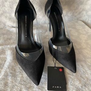 ZARA Black Suede & Clear Heels